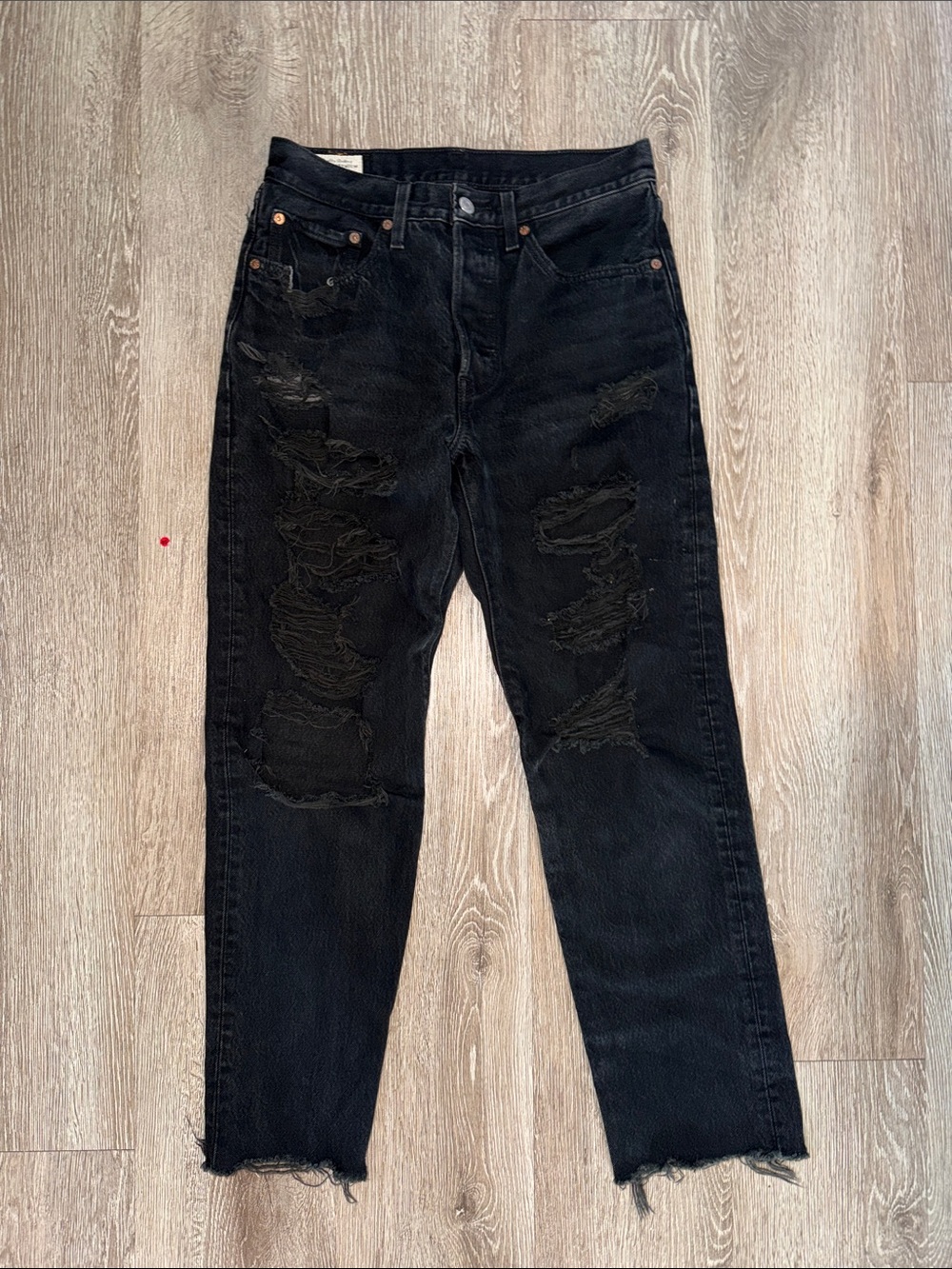 Levi's 501 distressed Black denim pants Straight-Leg Jeans size 26 raw hem
